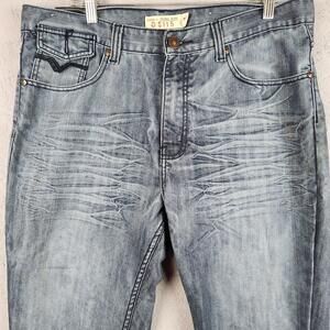 GS115 Dylan Slim Fit Jeans Mens 36 Blue Medium Wash Straight Leg Faded Whiskers